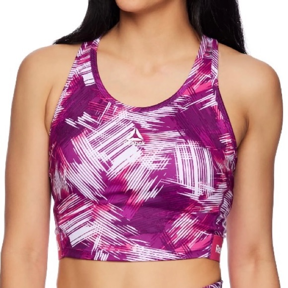 Reebok Women’s Printed Medium Support Cropped Bra Tank Size Small Medium Large - Picture 1 of 14